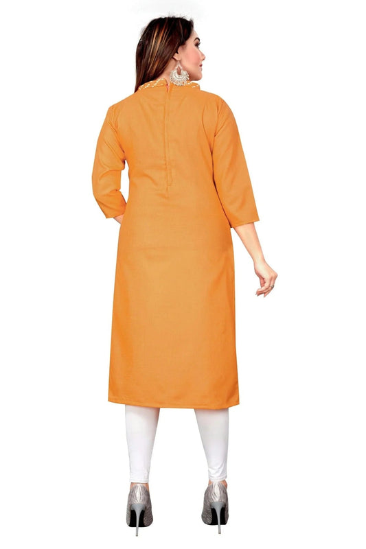 Orange Unstitched Slub Cotton Straight Suit NCUS11610458