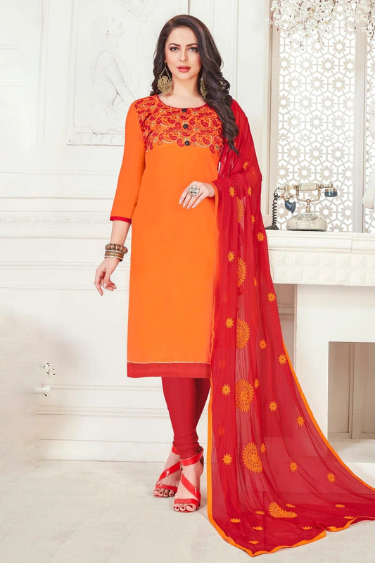Orange Unstitched South Cotton Slub Churidar Suit NCUS11610244