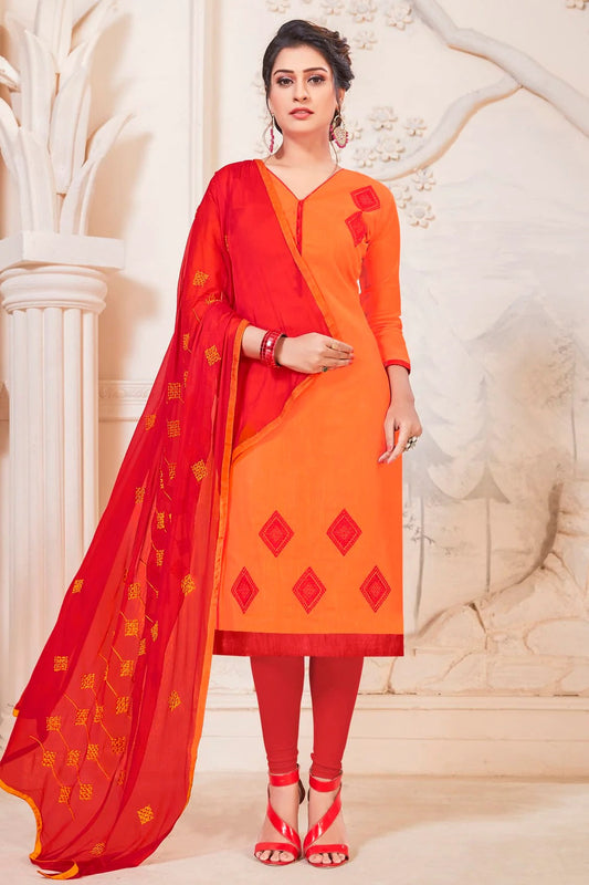 Orange Unstitched South Cotton Slub Churidar Suit NCUS11610249