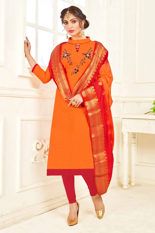 Orange Unstitched South Slub Cotton Straight Suit NCUS11610226