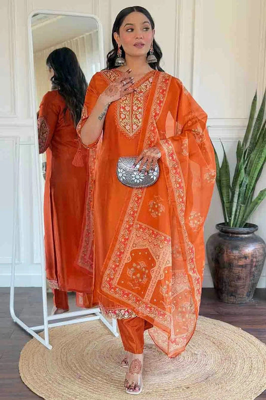 Orange Viscose Stitched Suit NCSS11110860