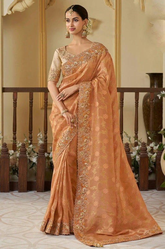 Orange Viscose Tissue Designer Saree NCSD11111739