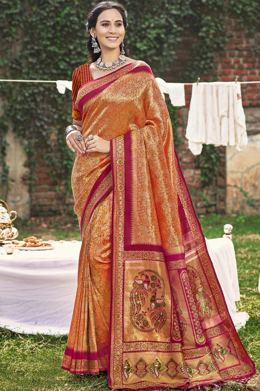 Orange Woven Banarasi Silk Traditional Saree NCSD11010188