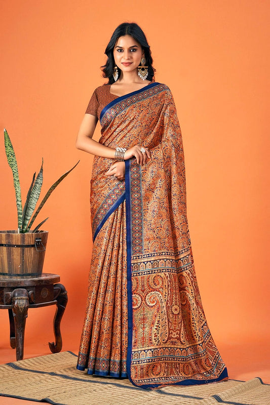 Orange Woven Pashmina Saree NCSD11010484