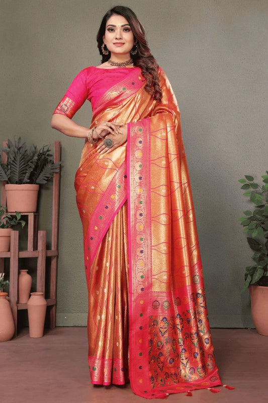 Orange Woven Pure Banarasi Tissue Silk Traditional Saree NCSD12510116