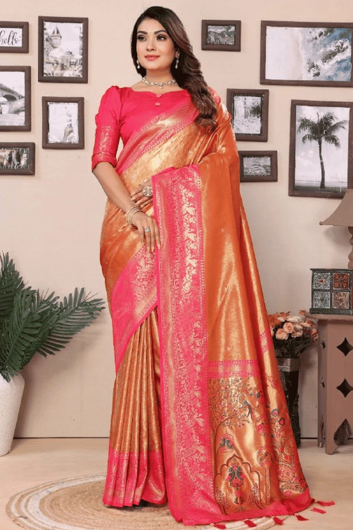 Orange Woven Pure Banarasi Tissue Silk Traditional Saree NCSD12510125