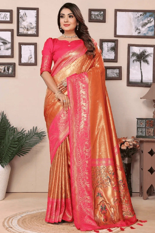 Orange Woven Pure Banarasi Tissue Silk Traditional Saree NCSD12510125