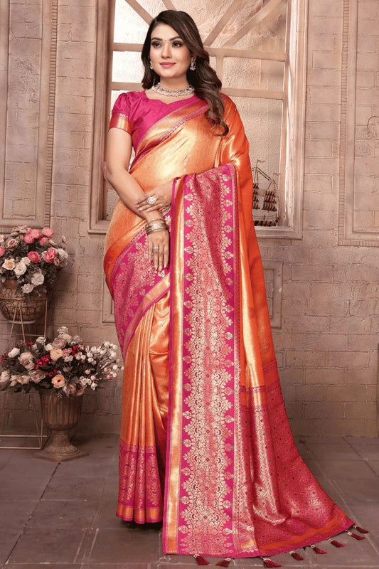 Orange Woven Pure Banarasi Tissue Silk Traditional Saree NCSD12510146