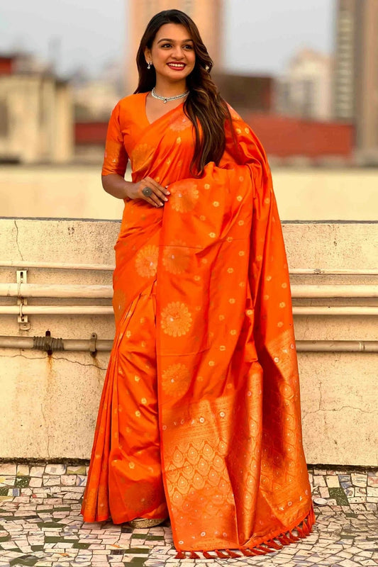 Orange Zari Moonga Silk Traditional Sarees  NCSD11110629