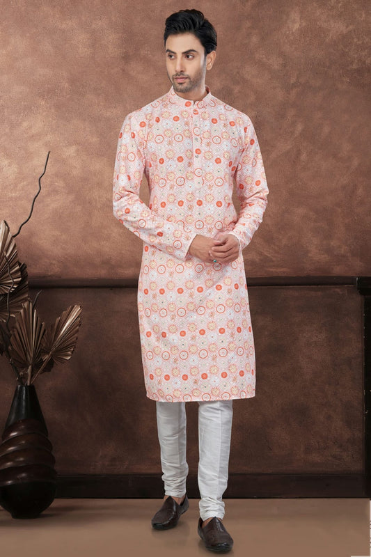 Orange and Cream Soft Rayon Kurta Pajama NCKP10410121