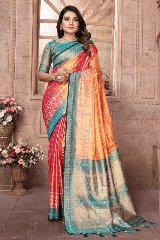 Orange and Pink Woven Pure Banarasi Tissue Silk Traditional Saree NCSD12510135