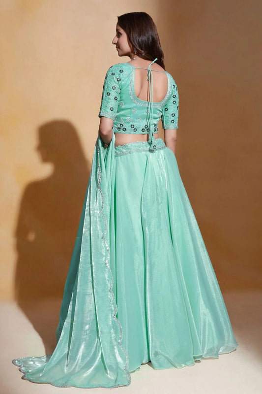 Organza Designer Lehenga CholiIn Aqua Blue  NCLC12710117