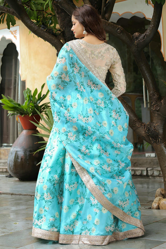 Organza Lehenga Choli In Sky Blue Colour LC10110189