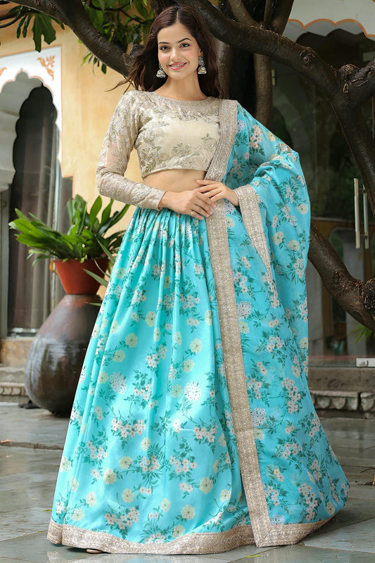 Organza Lehenga Choli In Sky Blue Colour LC10110189