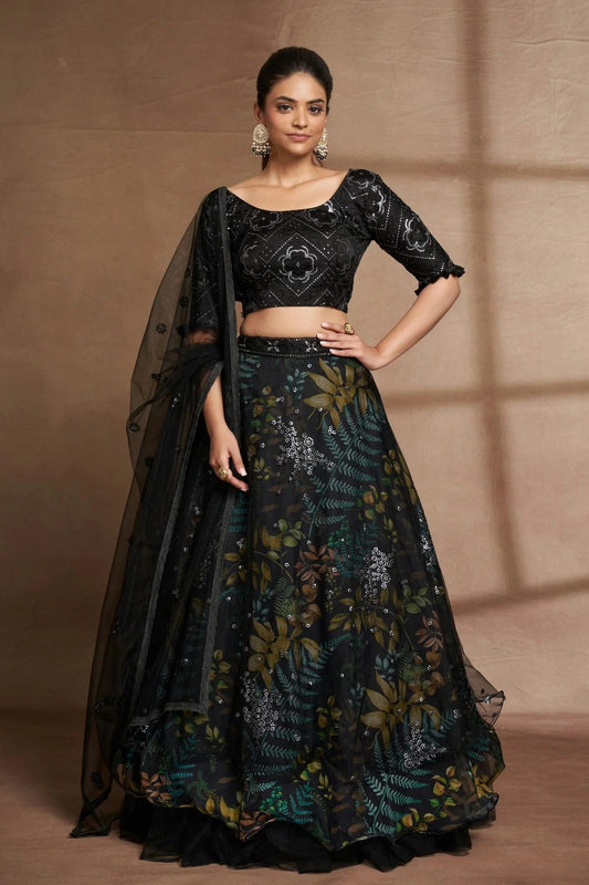 Organza and Net Designer Lehenga CholiIn Black NCLC12710129