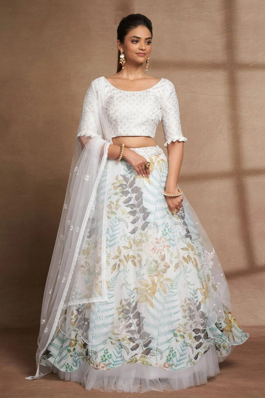 Organza and Net Designer Lehenga CholiIn Off White NCLC12710130