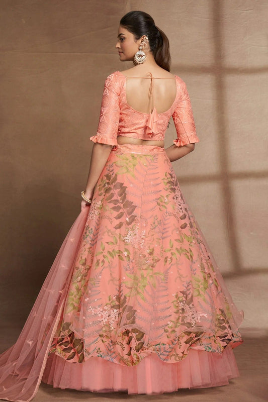 Organza and Net Designer Lehenga CholiIn Peach  NCLC12710128