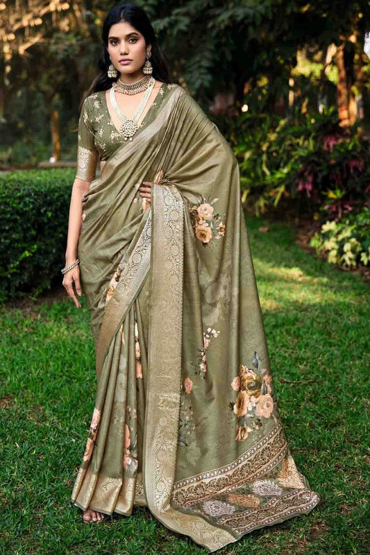 Pastel Brown Cotton Silk Digital Floral Printed Saree NCSD11110245