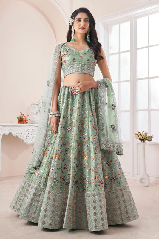 Pastel Green Embroidery Art Silk Lehenga Choli NCLD10810229