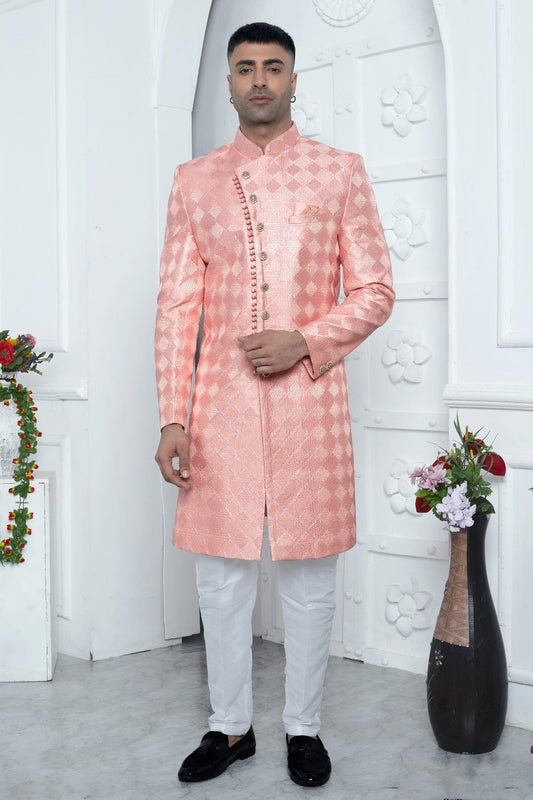 Peach Art Silk Sherwan With Aligadhi Pant  NCSH12310304