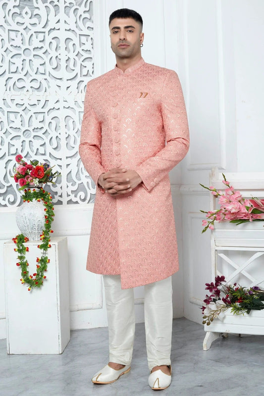 Peach Art Silk Sherwan With Churidar Pant  NCSH12310312