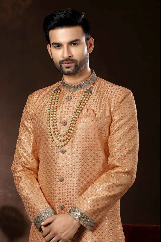 Peach Art Silk Sherwani NCSH10410453