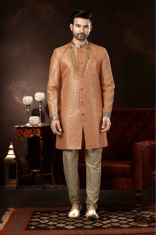 Peach Art Silk Sherwani NCSH10410453