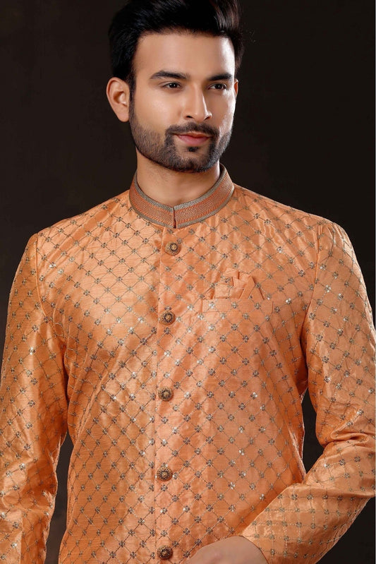 Peach Art Silk Sherwani NCSH10410455