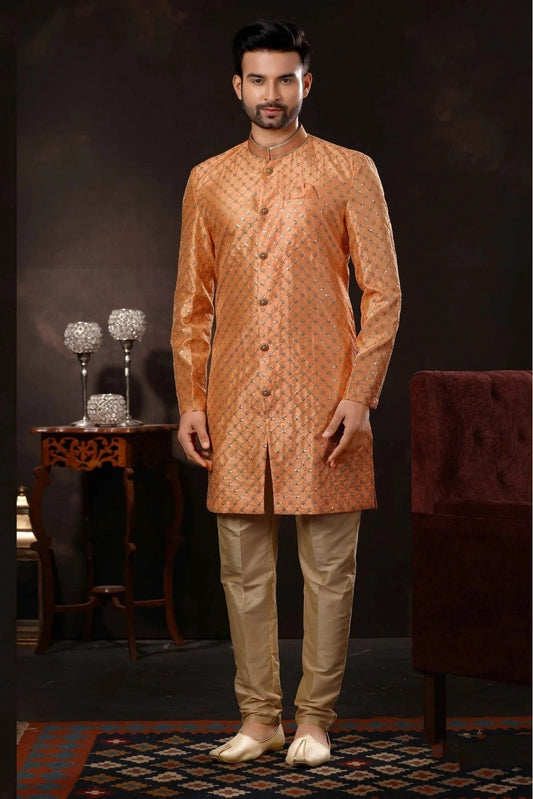 Peach Art Silk Sherwani NCSH10410455