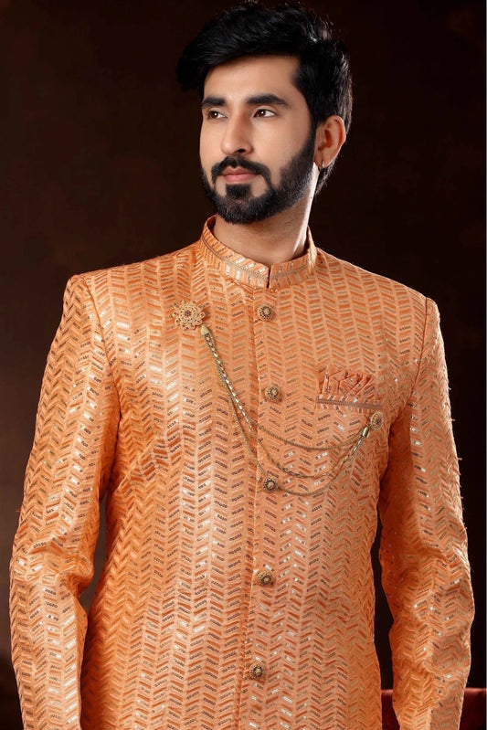 Peach Art Silk Sherwani NCSH10410458
