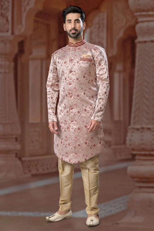 Peach Banarasi Soft Jacquard Sherwani NCSH10410240