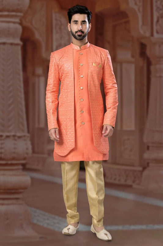Peach Banglori Silk Sherwani NCSH10410233