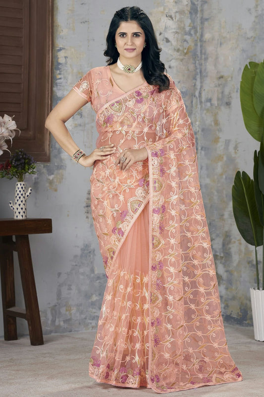 Peach Butterfly Net Designer Saree NCSD11111224