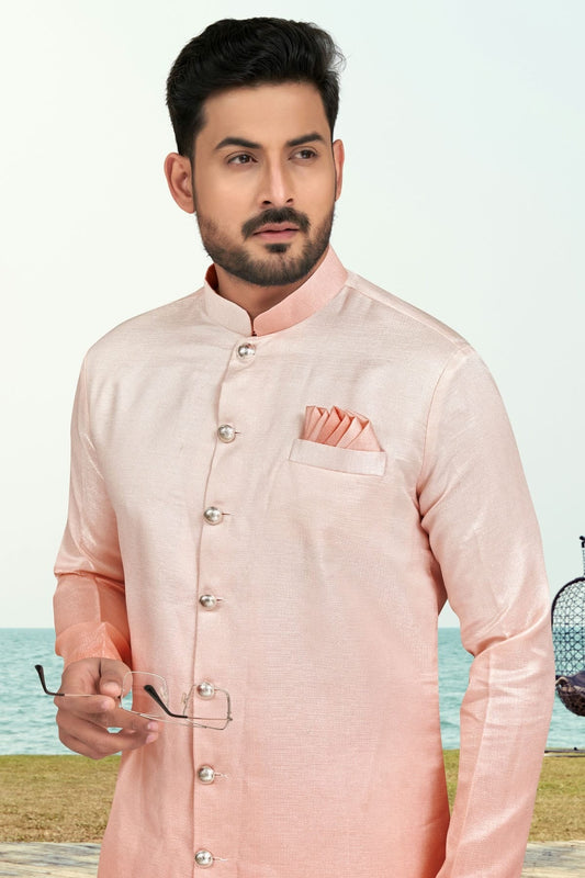 Peach Champion Silk Indo Western Sherwani NCSH10410305