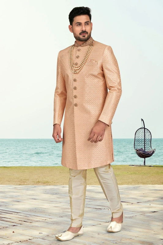 Peach Champion Silk Sherwani NCSH10410284