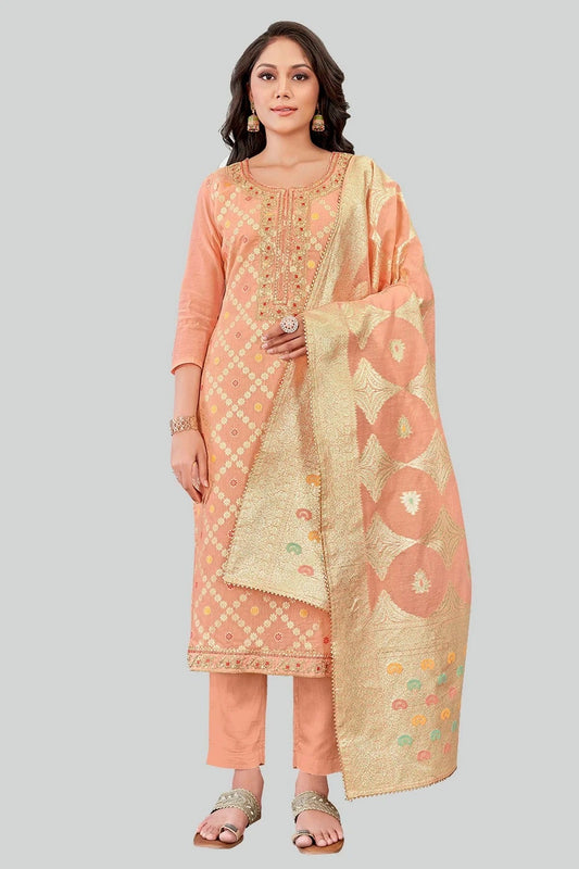 Peach Chanderi Silk Pant Style Suit NCSM11112377
