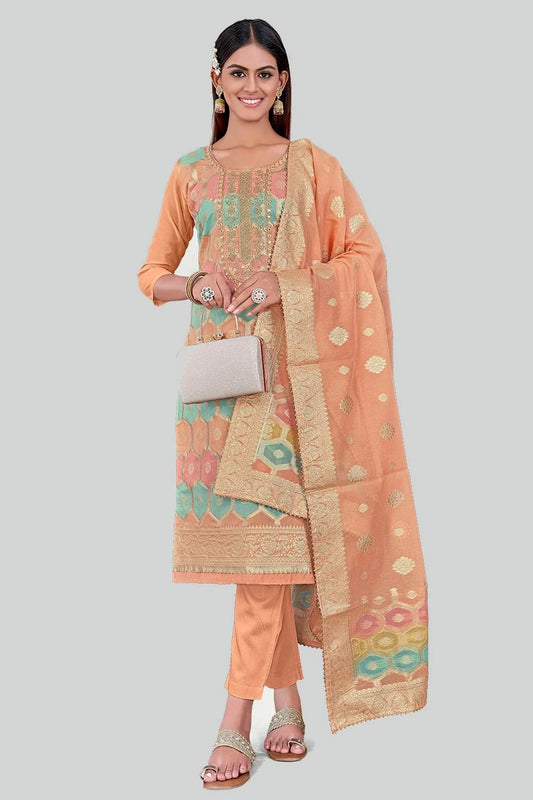 Peach Chanderi Silk Pant Style Suit NCSM11112379