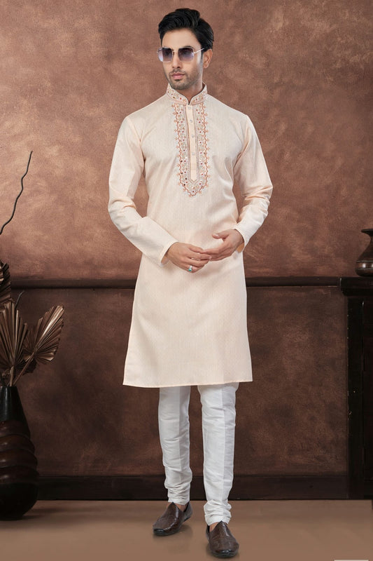 Peach Cotton Kurta Pajama NCKP10410111