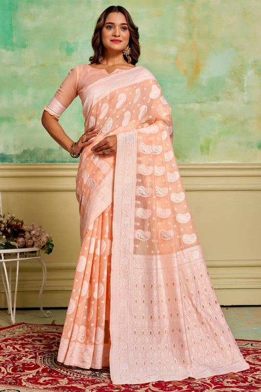 Peach Cotton Traditional Saree NCSD11111661