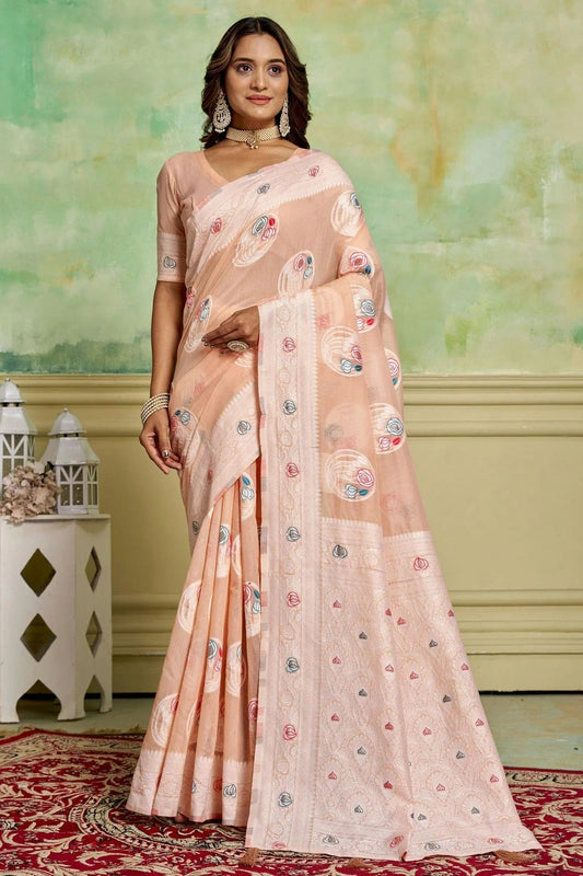 Peach Cotton Traditional Saree NCSD11111690