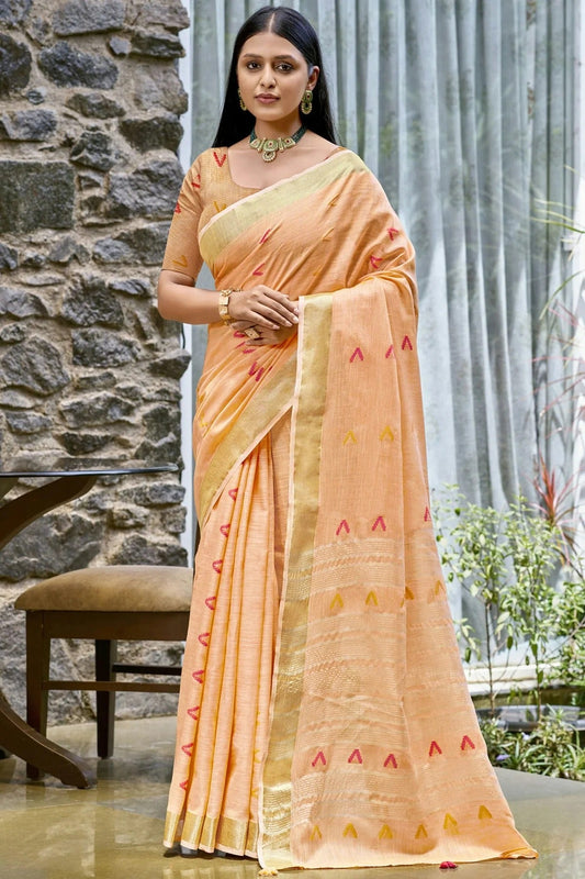 Peach Cotton Woven Traditional Saree NCSD11010240