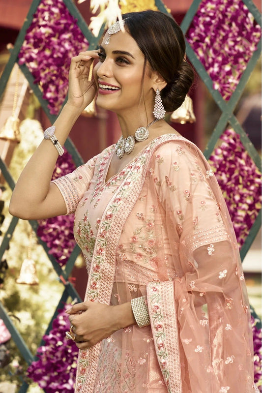 Peach Crepe Embroidery Bridal Lehenga Choli NCLC10810380