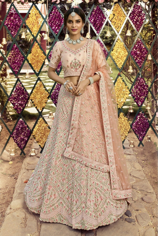 Peach Crepe Embroidery Bridal Lehenga Choli NCLC10810380