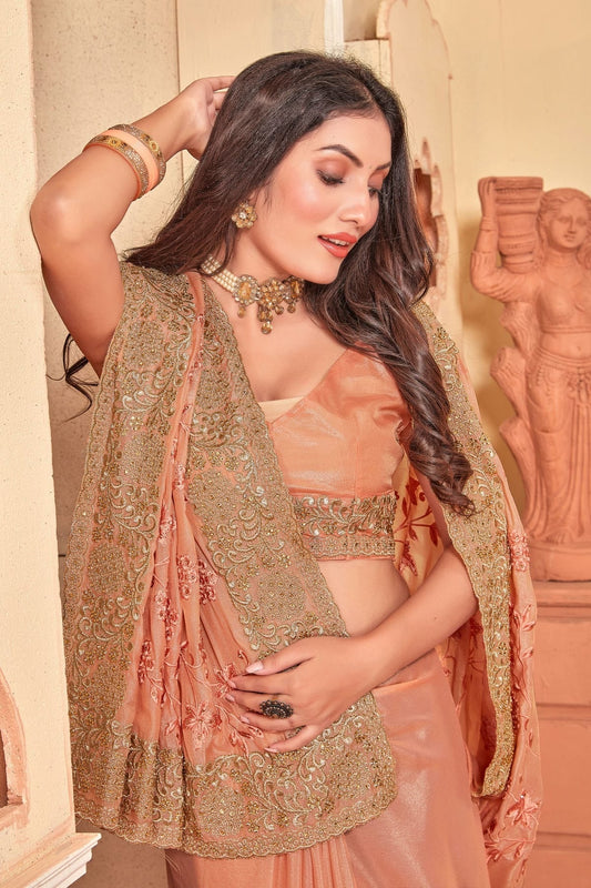 Peach Crepe Silk Designer Saree NCLC11210345