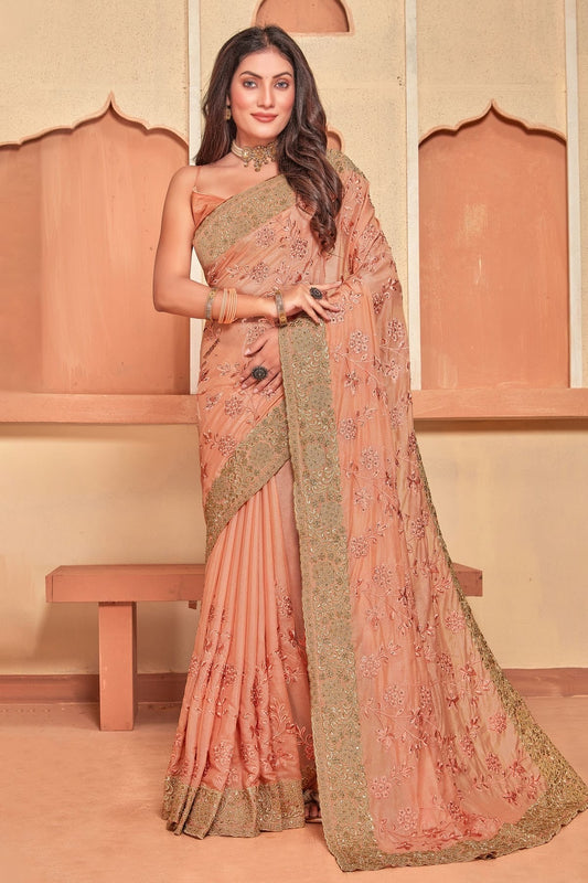 Peach Crepe Silk Designer Saree NCLC11210345