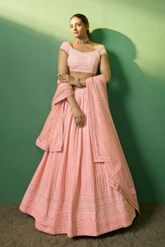 Peach Embroidery Georgette Lehenga Choli NCLD10810268