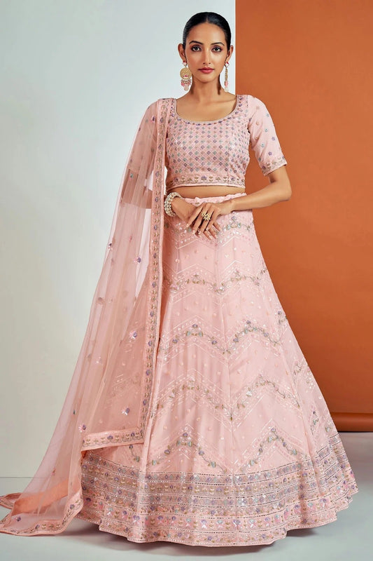 Peach Embroidery Georgette Lehenga Choli NCLD10810352