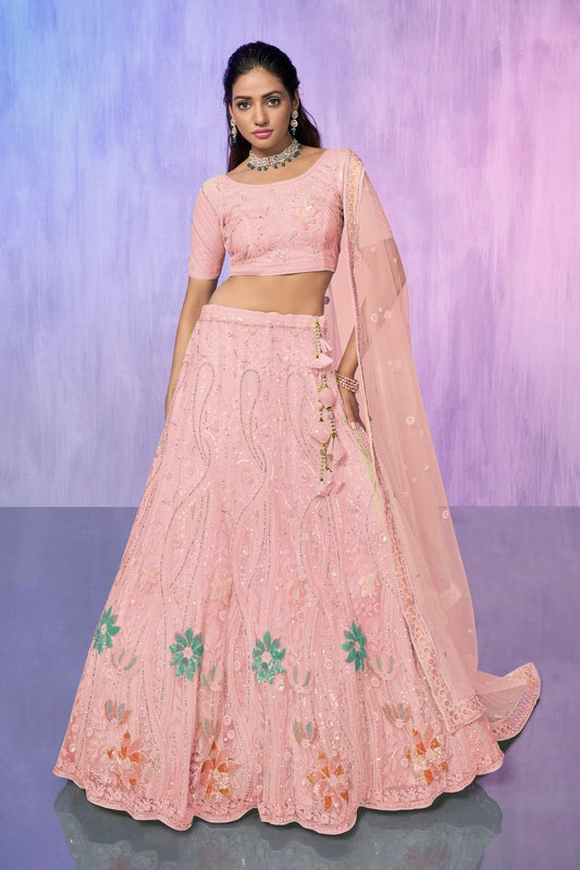 Peach Embroidery Net Lehenga Choli NCLD10810301