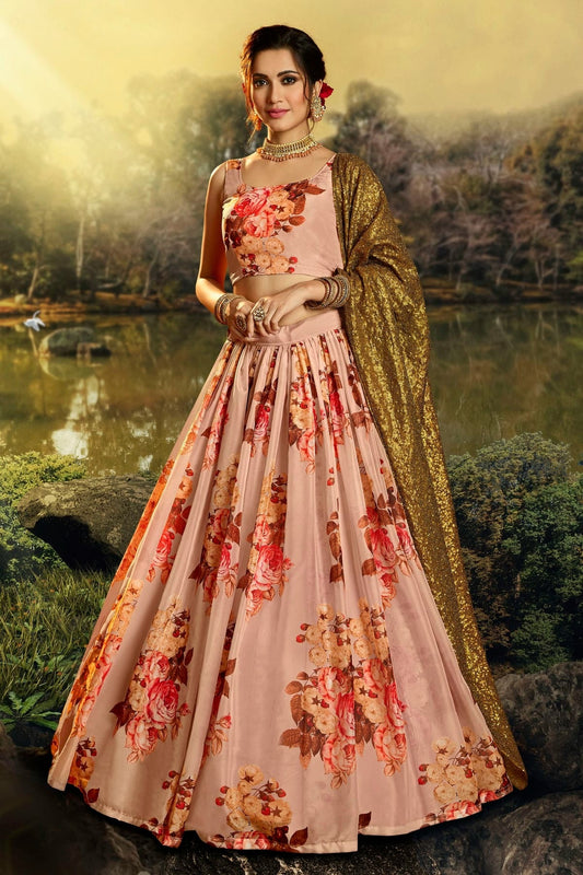 Peach Embroidery Organza Lehenga Choli NCLD10810347