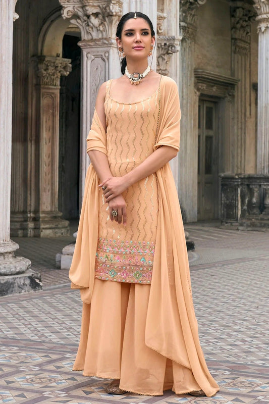 Peach Faux Georgette Sharara Suit NCSM11410569